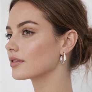 Vintage Unmarked Sterling Silver Hoop Earrings Hinged Closure *READ